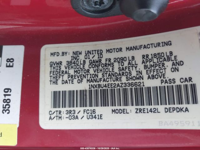 2010 TOYOTA COROLLA 1NXBU4EE2AZ336621 Photo 8