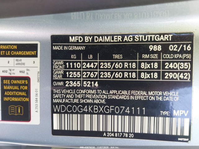 2016 MERCEDES-BENZ GLC 300 WDC0G4KBXGF074111 Photo 8