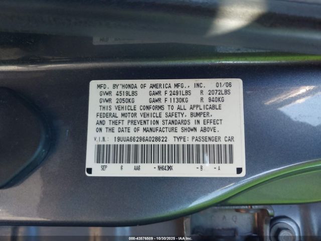 2006 ACURA TL 19UUA66296A028622 Photo 8