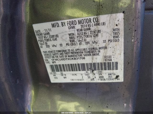 2012 FORD ESCAPE 1FMCU0D7XCKB31708 Photo 8