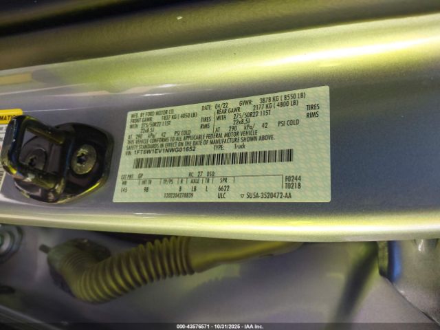 2022 FORD F-150 LIGHTNING 1FT6W1EV1NWG01652 Photo 8