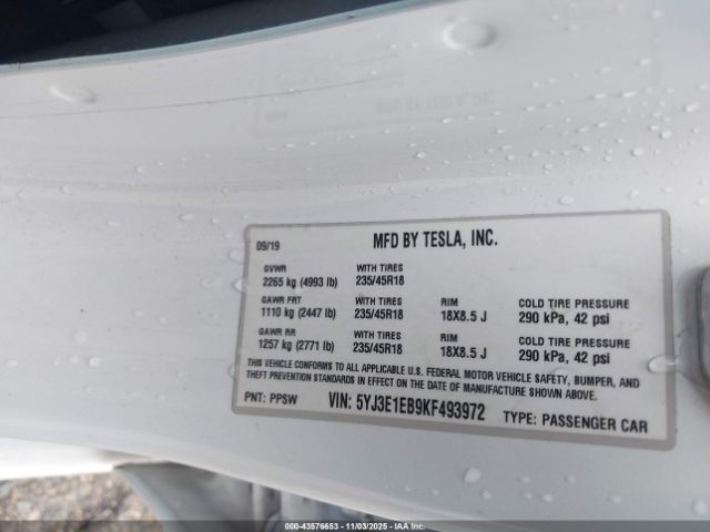 2019 TESLA MODEL 3 5YJ3E1EB9KF493972 Photo 8