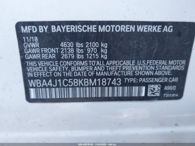 2019 BMW 430I GRAN COUPE WBA4J1C58KBM18743 Photo 8