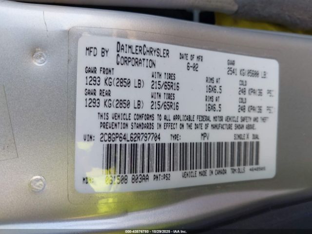 2002 CHRYSLER TOWN & COUNTRY 2C8GP64L62R797704 Photo 8