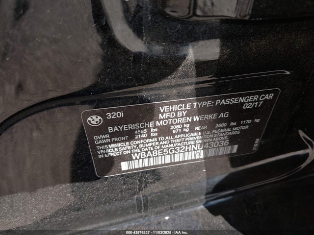 Aukcja sprzedaży 2017 Bmw 320i Xdrive, vin: WBA8E5G32HNU43036, numer aukcji: 43576827