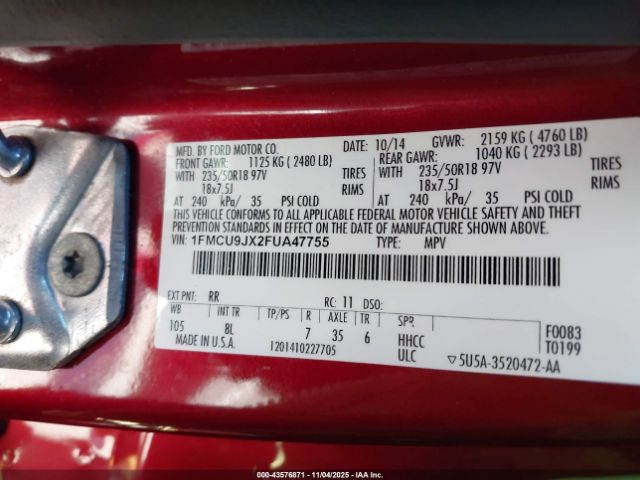 2015 FORD ESCAPE 1FMCU9JX2FUA47755 Photo 8