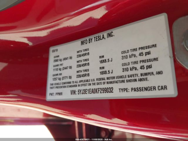 2019 TESLA MODEL 3 5YJ3E1EA0KF299032 Photo 8