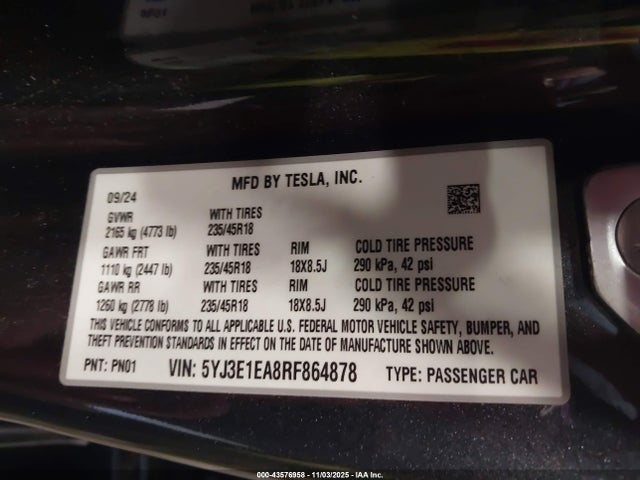 2024 TESLA MODEL 3 5YJ3E1EA8RF864878 Photo 8