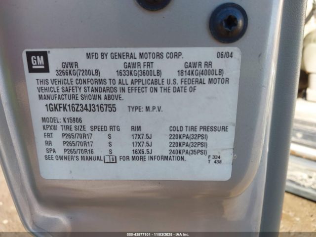 2004 GMC YUKON XL 1500 1GKFK16Z34J316755 Photo 8