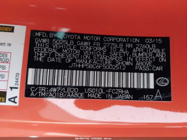 2015 LEXUS RC F JTHHP5BC6F5002512 Photo 8