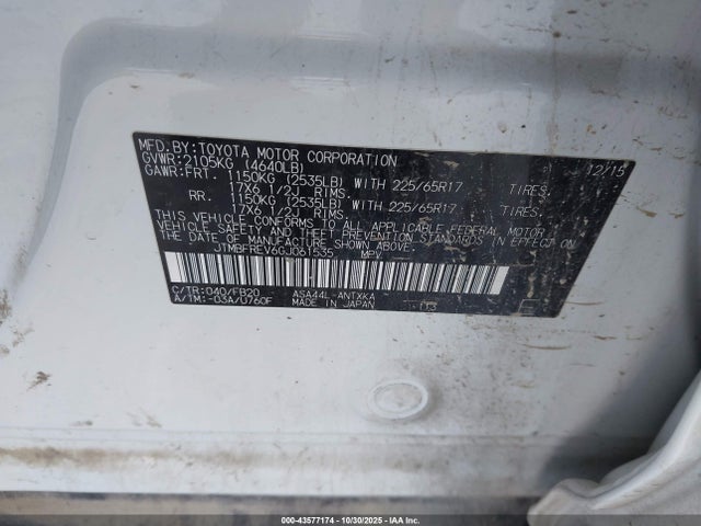 JTMBFREV6GJ061535 Toyota RAV4 LE