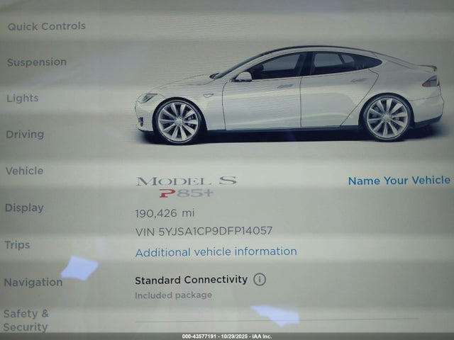 2013 Tesla Model S Performance მანქანა იყიდება აუქციონზე, vin: 5YJSA1CP9DFP14057, აუქციონის ნომერი: 43577191