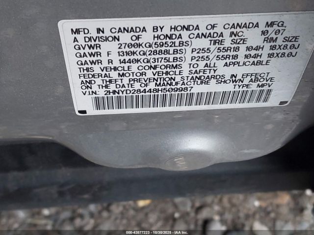 2008 ACURA MDX 2HNYD28448H509987 Photo 8