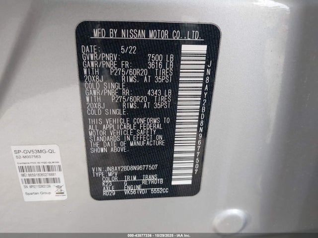 2022 NISSAN ARMADA JN8AY2BD8N9677507 Photo 8