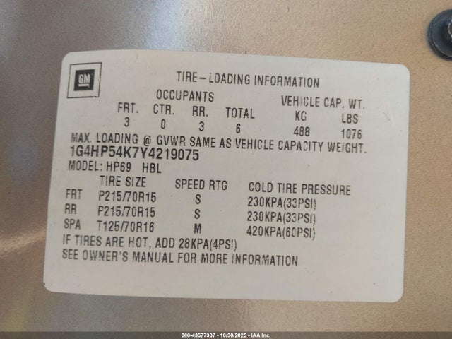 Продаж на аукціоні авто 2000 Buick Lesabre Custom, vin: 1G4HP54K7Y4219075, номер лоту: 43577337