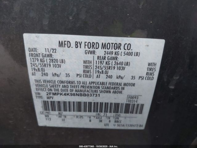 2022 FORD EDGE 2FMPK4K98NBB03731 Photo 8
