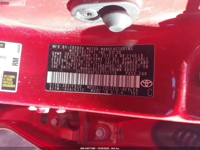 2020 TOYOTA COROLLA 5YFEPRAE3LP117176 Photo 8