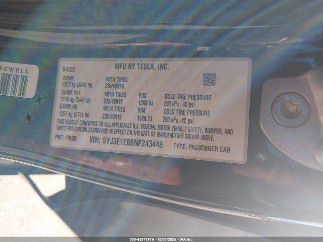 2022 TESLA MODEL 3 5YJ3E1EB8NF243448 Photo 8