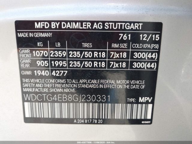 2016 MERCEDES-BENZ GLA 250 WDCTG4EB8GJ230331 Photo 8