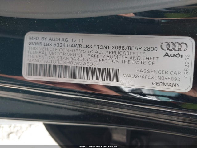 2012 AUDI A7 WAU2GAFCXCN095893 Photo 8