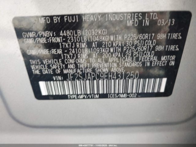 2014 SUBARU FORESTER JF2SJAPC9EH431250 Photo 8