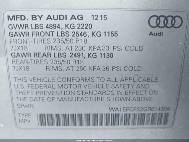 2016 AUDI Q3 WA1EFCFS2GR014304 Photo 8