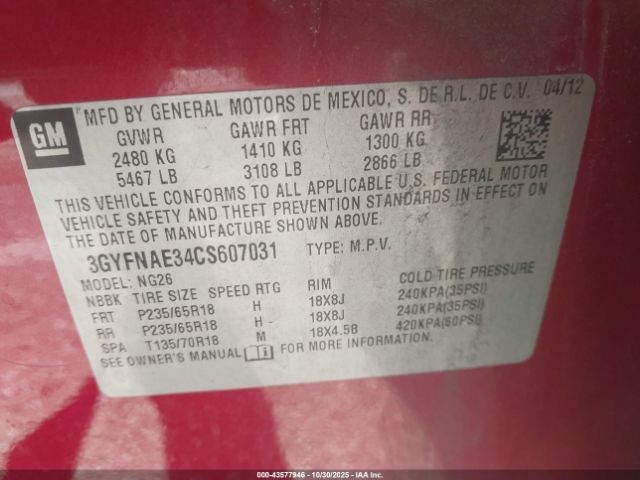 2012 CADILLAC SRX 3GYFNAE34CS607031 Photo 8