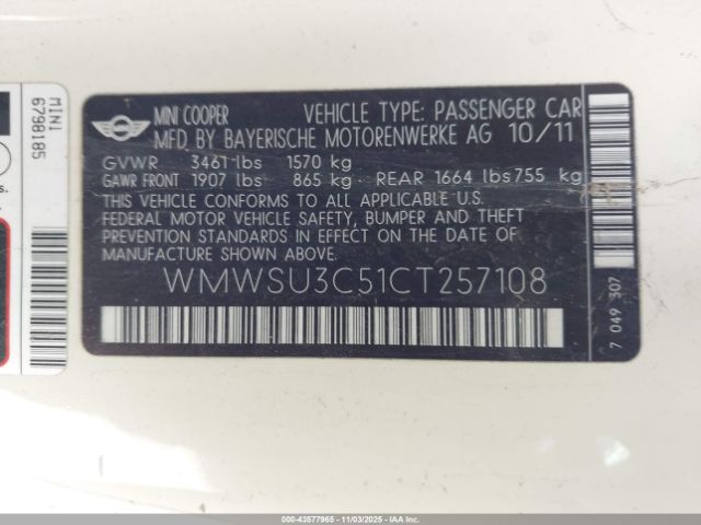 2012 MINI COOPER WMWSU3C51CT257108 Photo 8