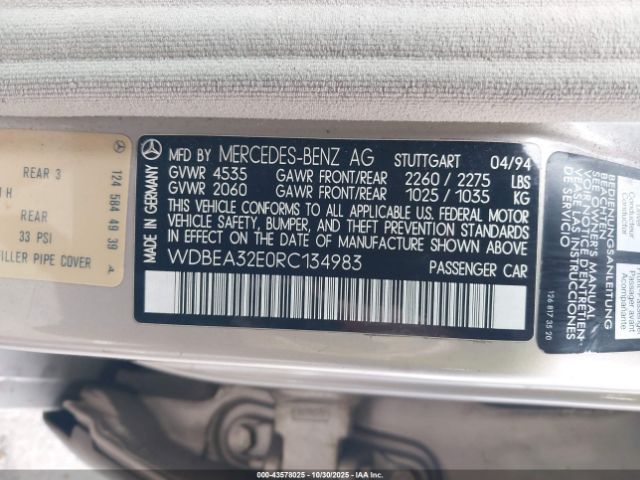 1994 MERCEDES-BENZ E WDBEA32E0RC134983 Photo 8