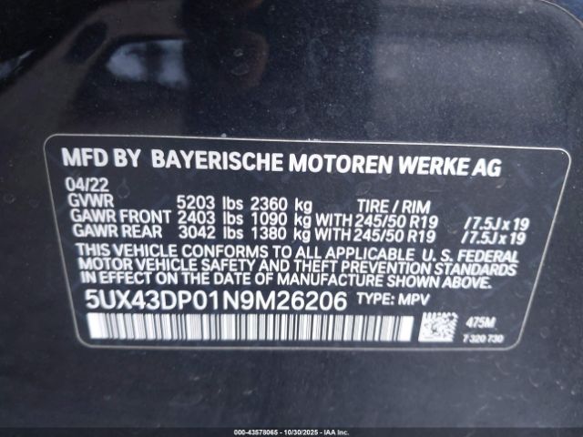 2022 BMW X3 5UX43DP01N9M26206 Photo 8