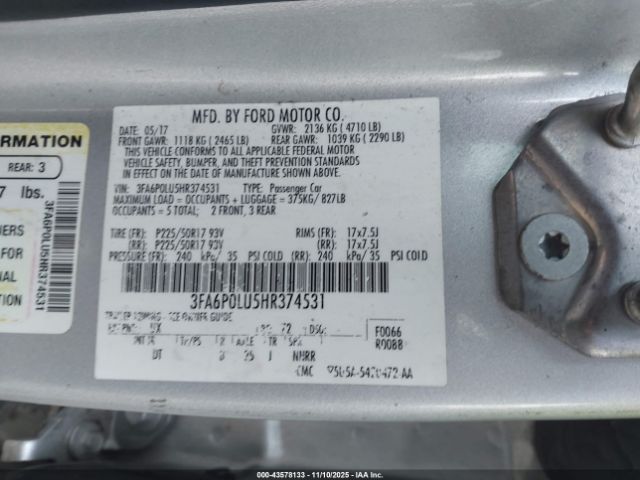 2017 FORD FUSION HYBRID 3FA6P0LU5HR374531 Photo 8