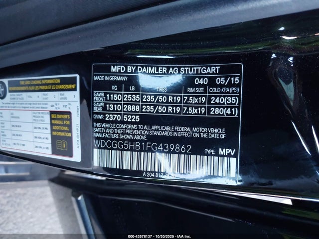 WDCGG5HB1FG439862 Mercedes-Benz GLK 350