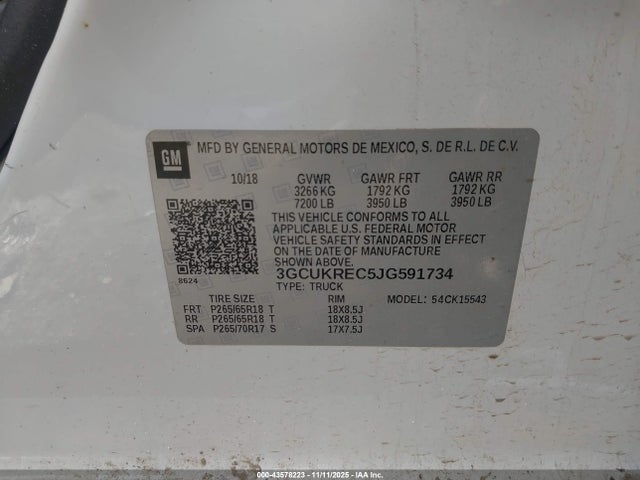 3GCUKREC5JG591734 Chevrolet Silverado 1500 2lt