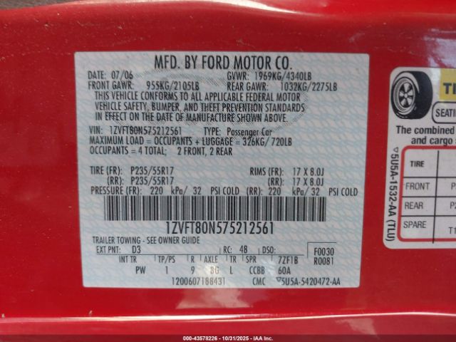 2007 FORD MUSTANG 1ZVFT80N575212561 Photo 8
