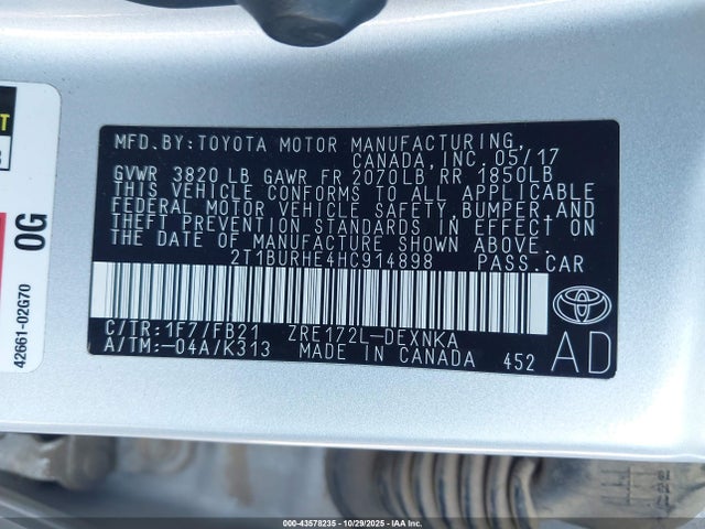Toyota COROLLA LE 2017 2T1BURHE4HC914898 Image 9