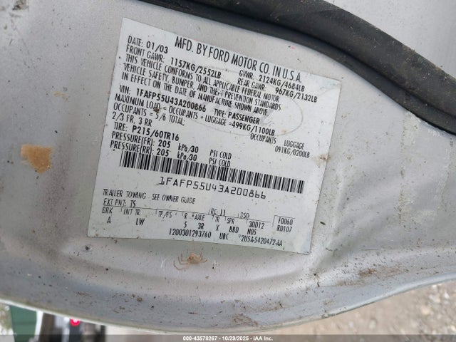 2003 FORD TAURUS 1FAFP55U43A200866 Photo 8