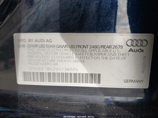 2009 AUDI A4 WAUGF78K29A138445 Photo 8