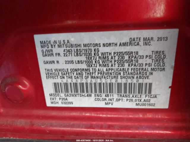 2013 MITSUBISHI OUTLANDER SPORT 4A4AP3AU5DE018501 Photo 8