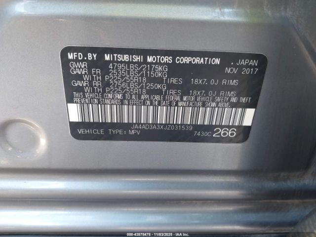 2018 MITSUBISHI OUTLANDER JA4AD3A3XJZ031539 Photo 8