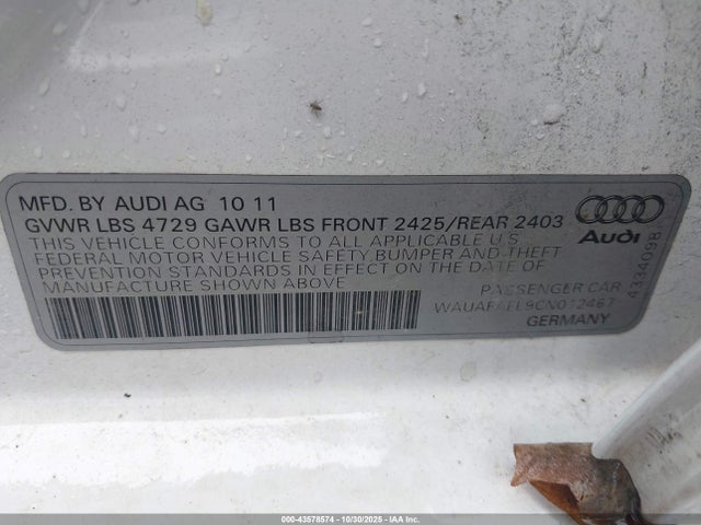 2012 AUDI A4 WAUAFAFL9CN012467 Photo 8
