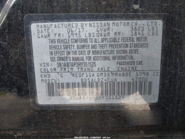 Aukcja sprzedaży 2017 Nissan Sentra Sv, vin: 3N1AB7AP3HY351525, numer aukcji: 43578579