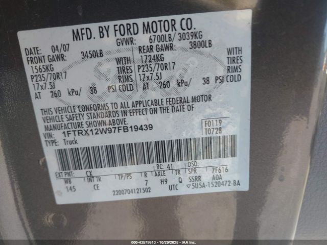 2007 FORD F-150 1FTRX12W97FB19439 Photo 8