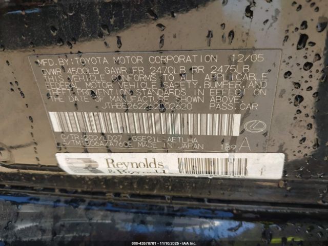 2006 LEXUS IS 350 JTHBE262262002620 Photo 8