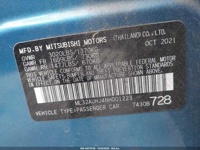 2022 MITSUBISHI MIRAGE ML32AUHJ4NH001223 Photo 8