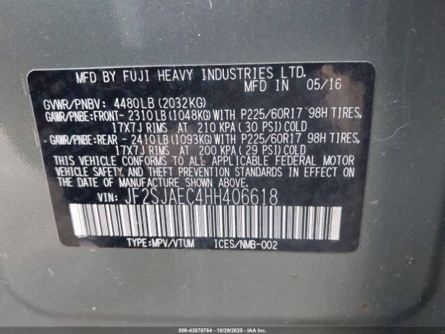 2017 SUBARU FORESTER JF2SJAEC4HH406618 Photo 8