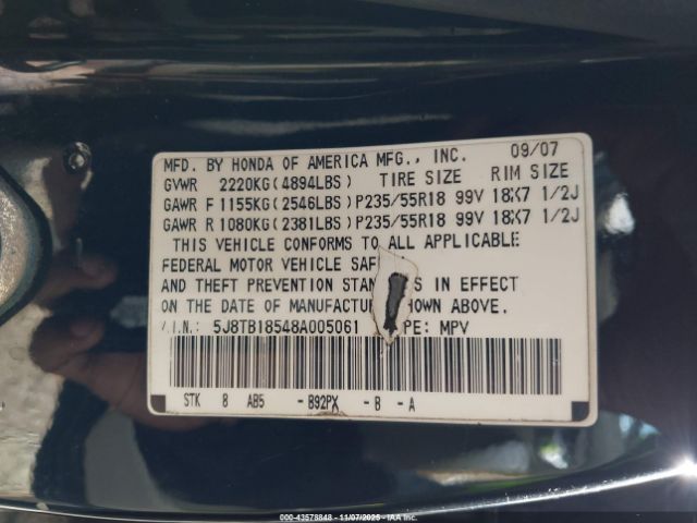 2008 ACURA RDX 5J8TB18548A005061 Photo 8