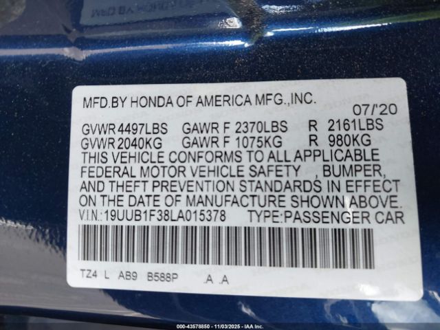 2020 ACURA TLX 19UUB1F38LA015378 Photo 8