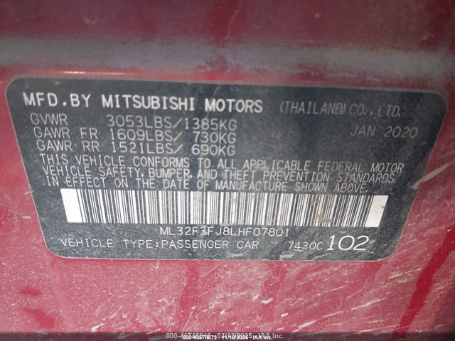 2020 MITSUBISHI MIRAGE G4 ML32F3FJ8LHF07801 Photo 8