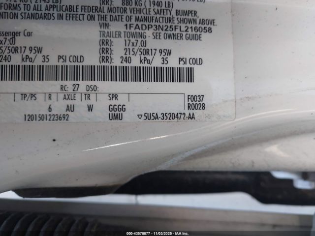 2015 FORD FOCUS 1FADP3N25FL216058 Photo 8