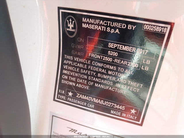 ZAM45VMA8J0273445 Maserati Granturismo Mc/sport